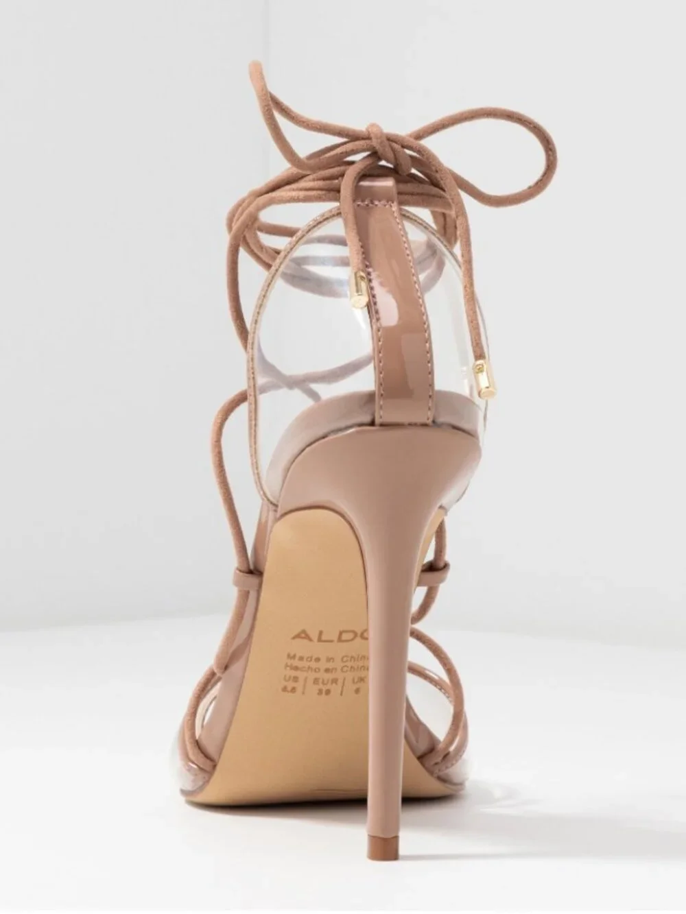 Aldo Amenabar Nude Clear Strappy Lace Up Stiletto Heeled Sandal Size 8